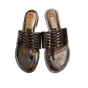 Elaine Turner Sandal Size 8.5 Copper Woven Leather‎ Flats Thong Slide Shoes